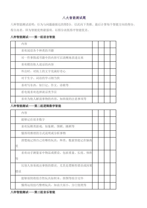八大智能测试题