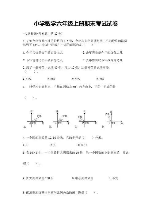小学数学六年级上册期末考试试卷附答案【名师推荐】