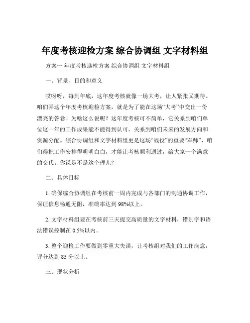 年度考核迎检方案 综合协调组 文字材料组