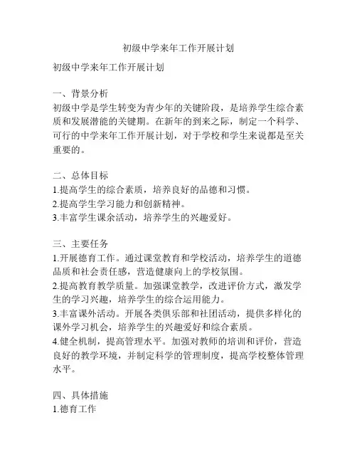 初级中学来年工作开展计划