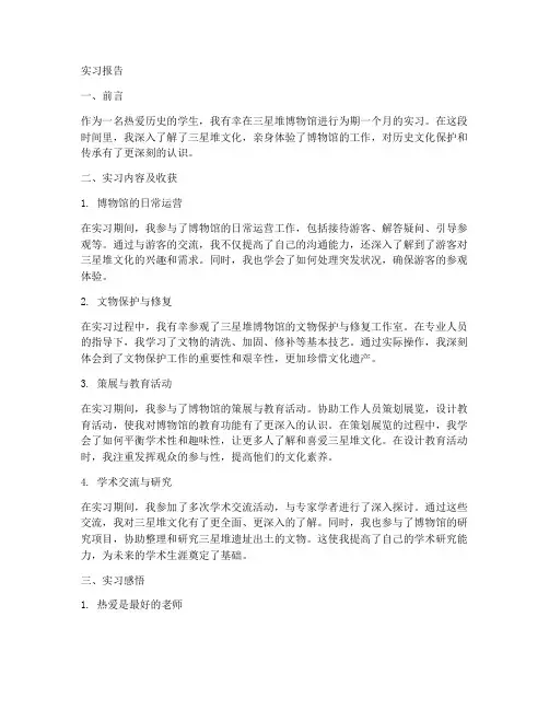 三星堆实习报告