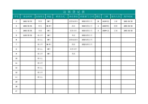 访客登记表模板