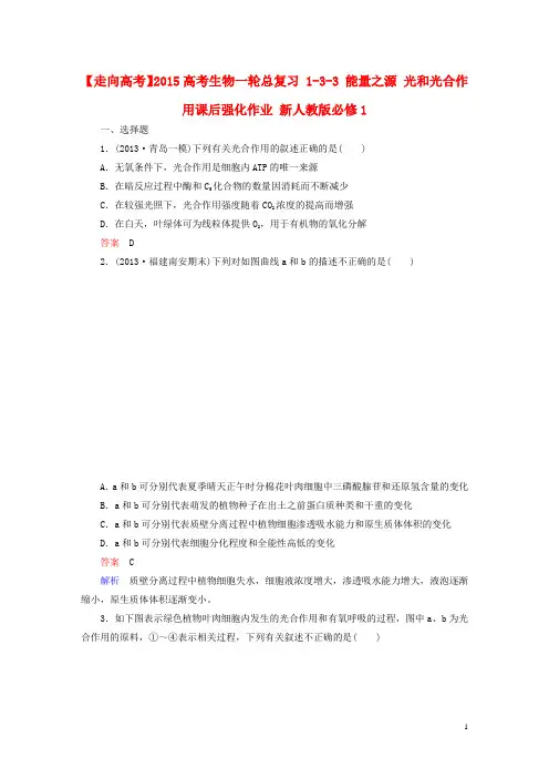 高考生物一轮总复习 133 能量之源 光和光合作用课后强