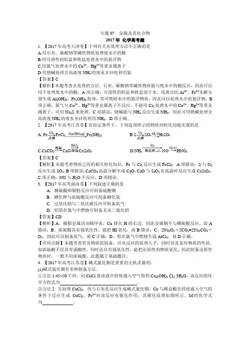 高考化学知识点与历年真题07 金属及其化合物