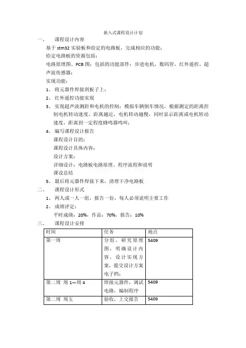 嵌入式课程设计计划