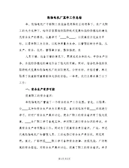 轮轴电机厂某年工作总结（2篇）