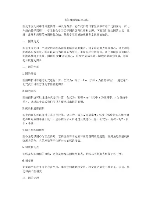 七年级圆知识点总结