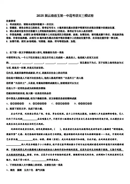 2025届云南省玉第一中高考语文三模试卷含解析