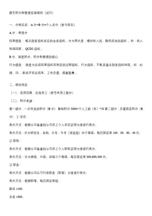 群艺积分制管理实施细则