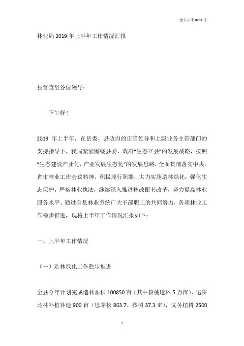 林业局2019年上半年工作情况汇报