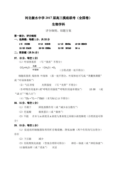 河北衡水中学2017届高三摸底联考全国卷Word版