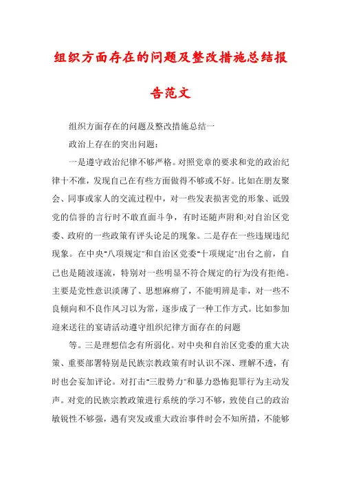组织方面存在的问题及整改措施总结报告范文