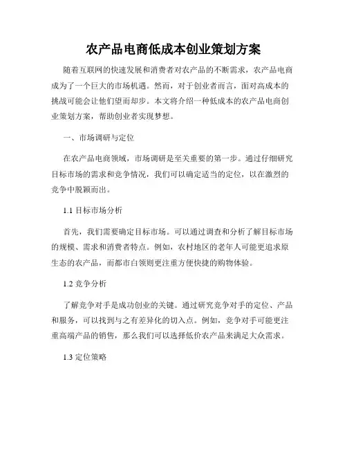 农产品电商低成本创业策划方案