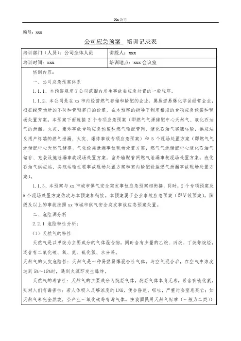 公司应急预案培训记录表