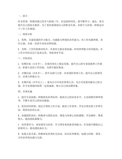 个人三年工作规划