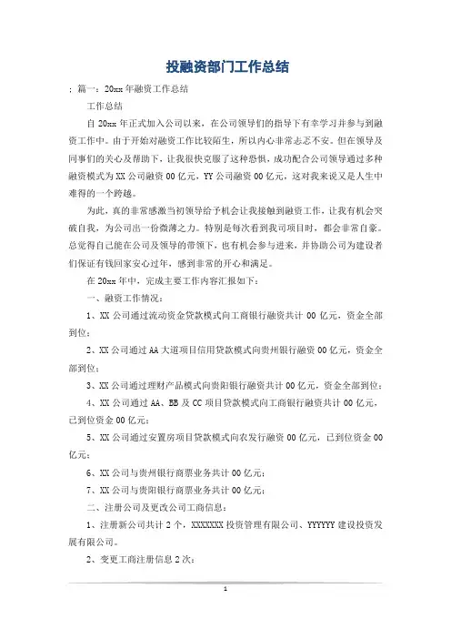 投融资部门工作总结
