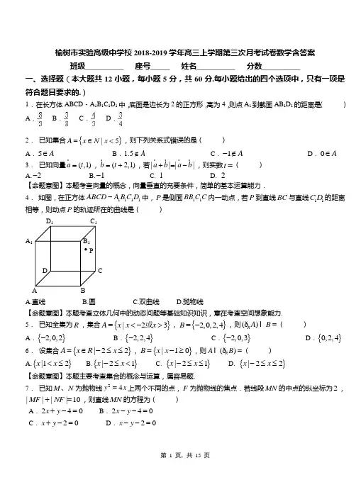 榆树市实验高级中学校2018-2019学年高三上学期第三次月考试卷数学含答案