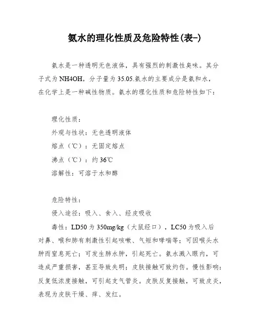 氨水的理化性质及危险特性(表-)
