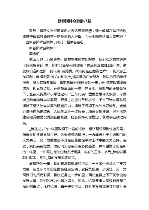 新春团拜会致辞八篇