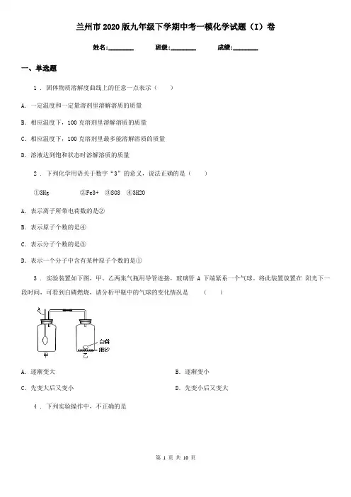兰州市2020版九年级下学期中考一模化学试题(I)卷
