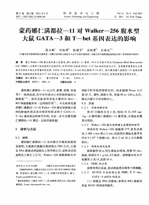 蒙药娜仁满都拉—11对Walker—256腹水型大鼠GATA—3和T—bet基因表达的影响