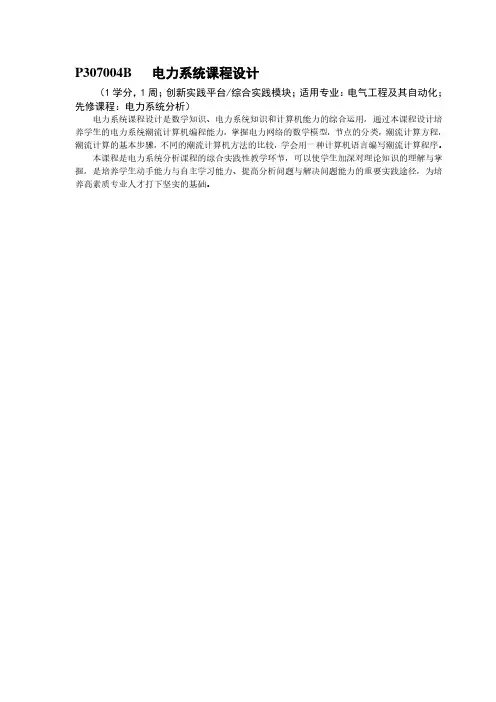 P307004B电力系统课程设计