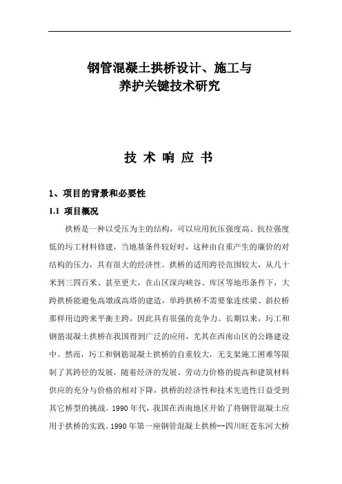 钢管混凝土拱桥设计、施工与养护关键技术研究可研报告(湖南省院投标版)