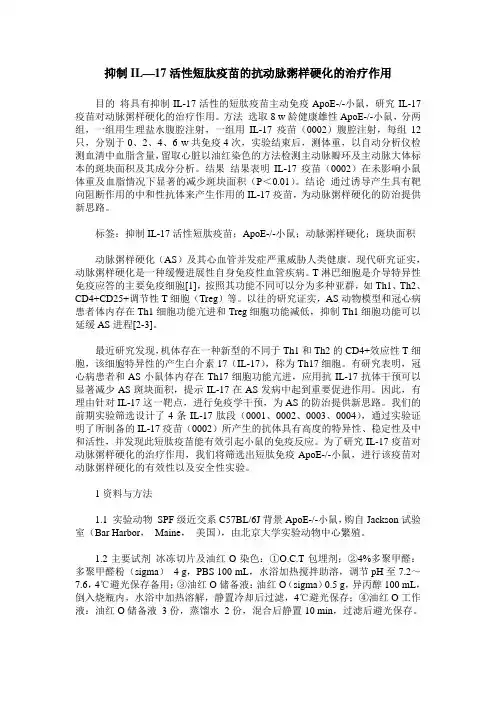 抑制IL—17活性短肽疫苗的抗动脉粥样硬化的治疗作用