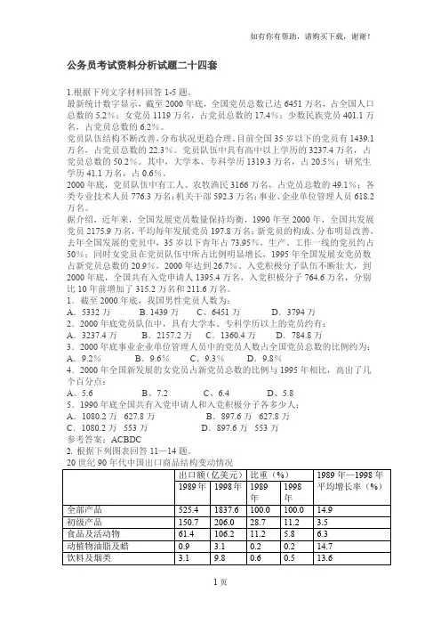 公务员考试资料分析试题二十四套