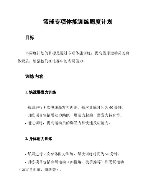 篮球专项体能训练周度计划