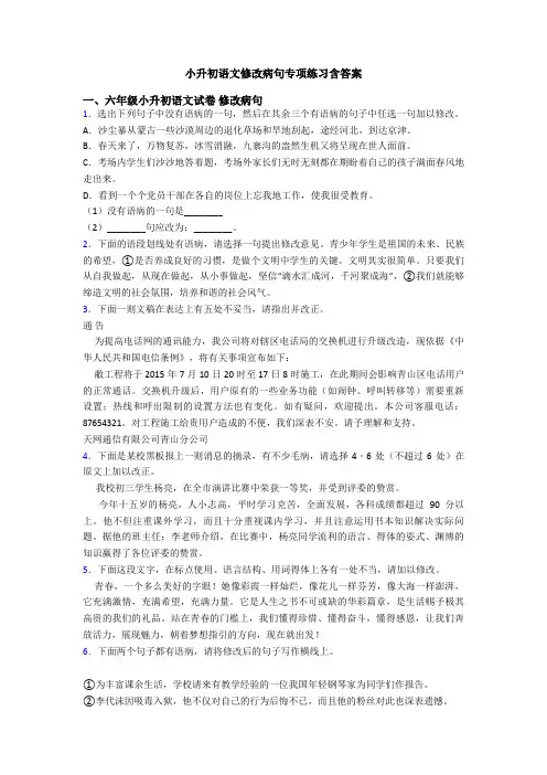 小升初语文修改病句专项练习含答案