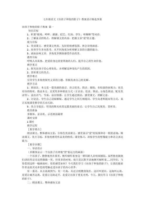 七年级语文《盲孩子和他的影子》教案设计精选5篇