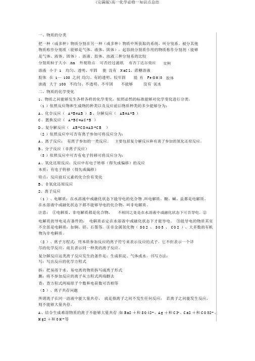 (完整版)高一化学必修一知识点总结