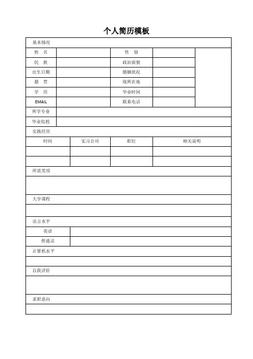个人空白简历标准表(205)