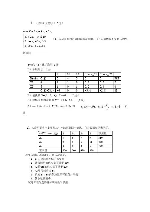 运筹学20道习题