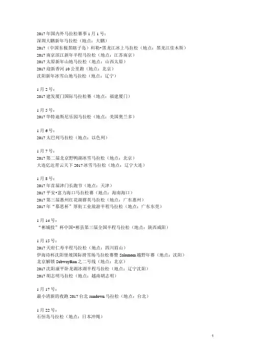 2017年国内外马拉松赛事资料