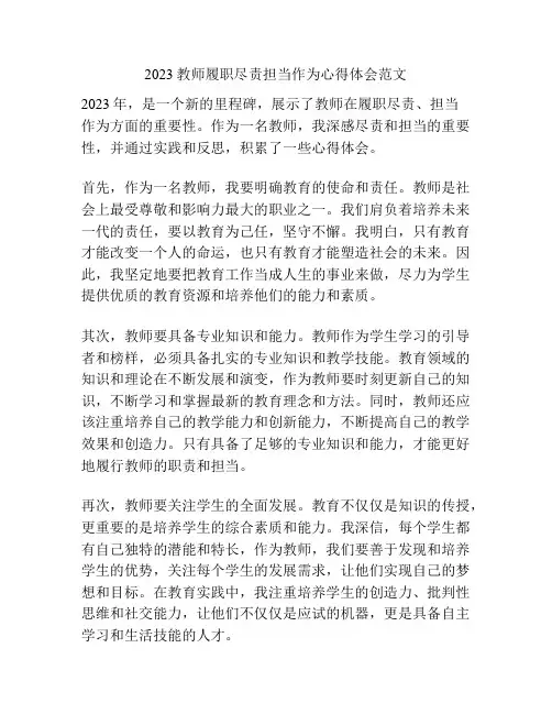 2023教师履职尽责担当作为心得体会范文