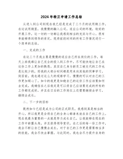 2024年转正申请工作总结