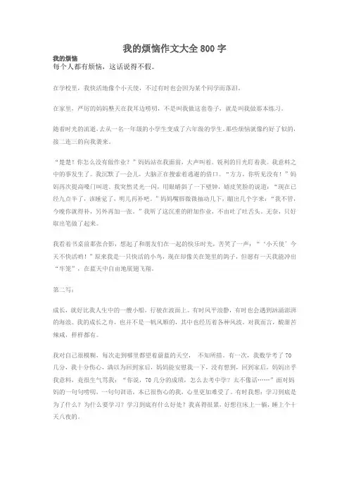 我的烦恼作文大全800字