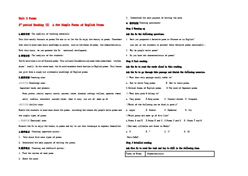 高二英语(Unit 2 Poems2nd period Reading)教案  教案