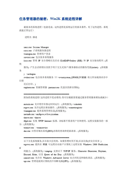 任务管理器的秘密：Win2K系统进程详解