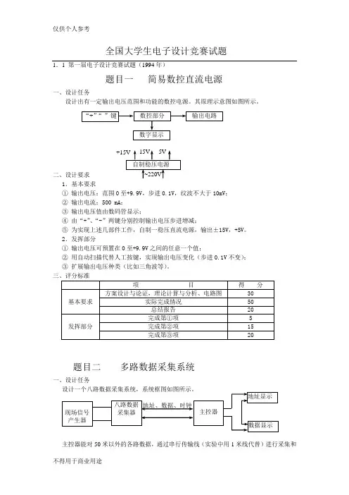 历年全国大学生电子设计竞赛试题