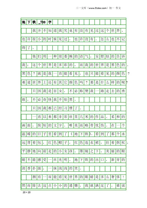 初一作文：地下铁_700字