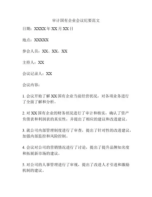 审计国有企业会议纪要范文