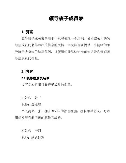 领导班子成员表