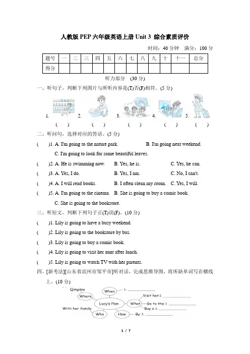 人教版PEP六年级英语上册Unit 3 综合素质评价 附答案