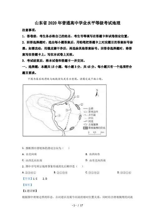 2020年高考真题——地理(山东卷)含解析