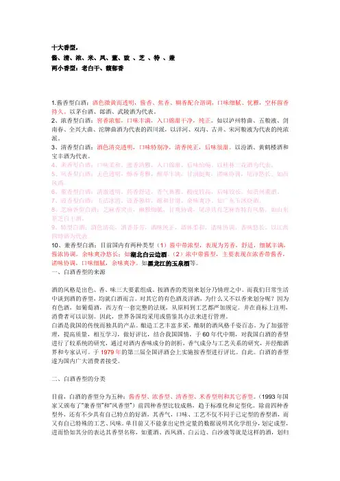 白酒香型的分类