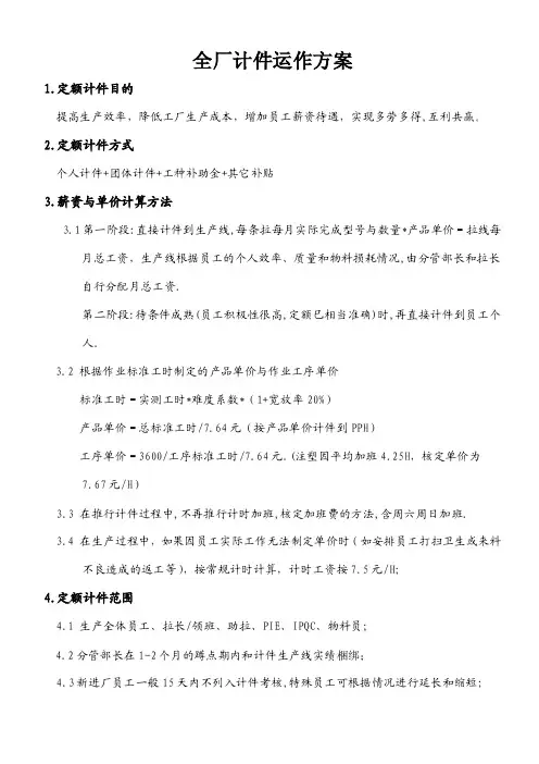 全厂计件方案
