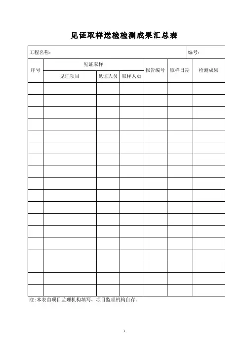 (最新版本)见证取样送检检测成果汇总表  材料见证记录  实体检测见证记录